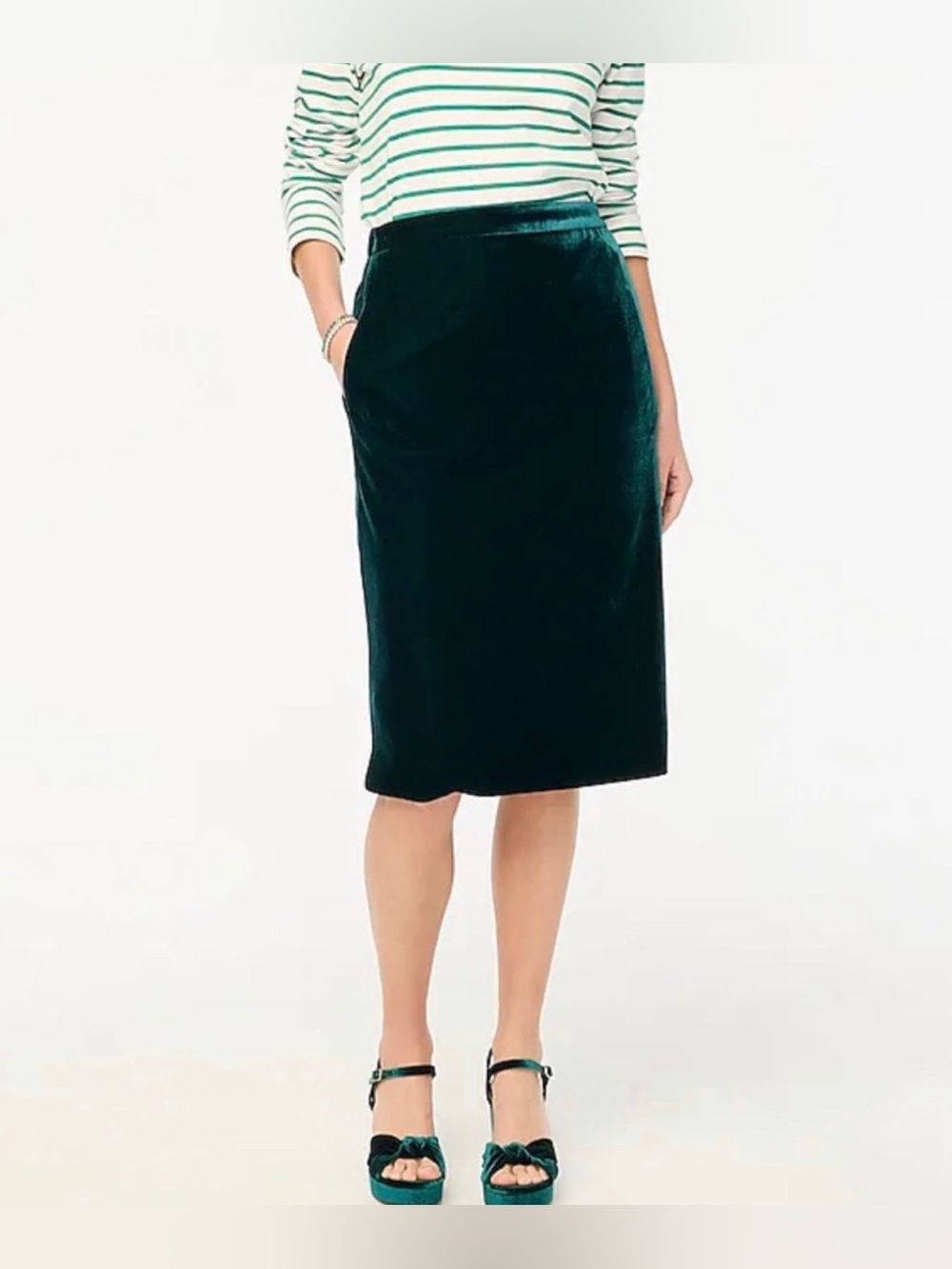 J.Crew Velvet Midi Skirt Green Size S